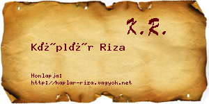 Káplár Riza névjegykártya